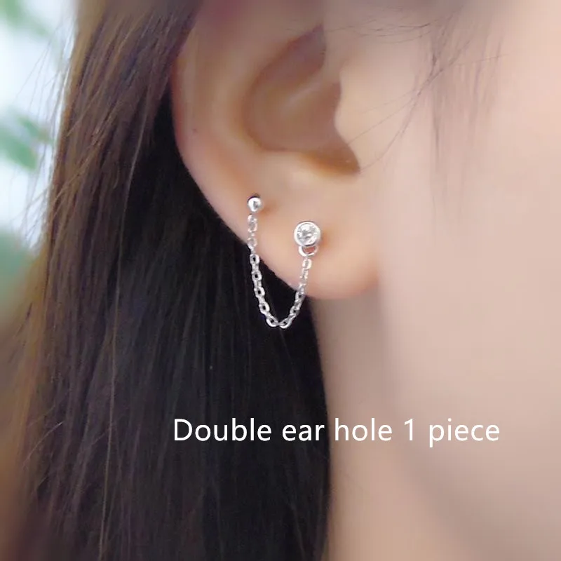 Double earhole1piece Новинка 925, серебряные круглые серьги-Цепочки, сережки из стерлингового серебра, серьги с двумя отверстиями для ушей - Окраска металла: Double earhole1piece