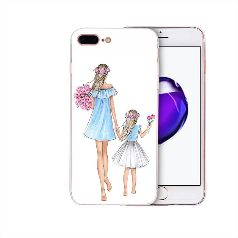 Мягкий чехол Красивая мама милый ребенок мультфильм дизайн для iphone 7 8 6s 6 plus чехол xs max x xr Coque 5S se 5 Funda