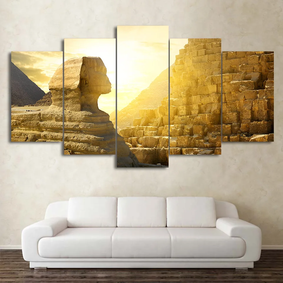 5 Pcs Sunset Egypt Pyramid Canvas HD Printed Poster Frame Painting Modular Wall Art Pictures Living Room Quadri Moderni Su Tela | Дом и сад