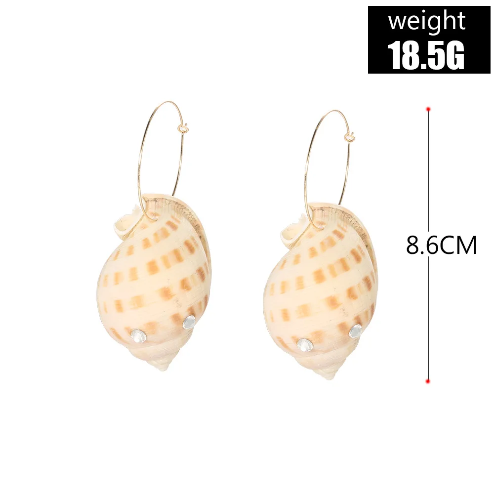 Bohemia Conch Alloy Crystal Charm Drop Earrings for Women Vintage Boho Big Natural Sea Pendant Dangle Ear Clip Cuff | Украшения и