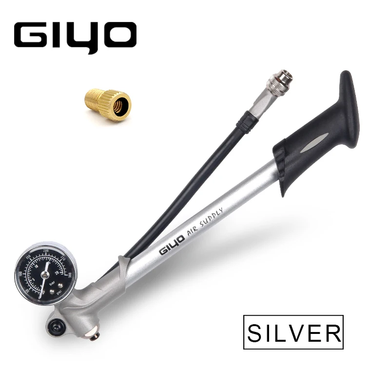 Silver GIYO велосипедный насос с манометром давления ручной насос шланг воздушный насос sch Велоспорт Fietspomp шок вилка шиномонтаж велосипедный насос GS02D - Цвет: Silver