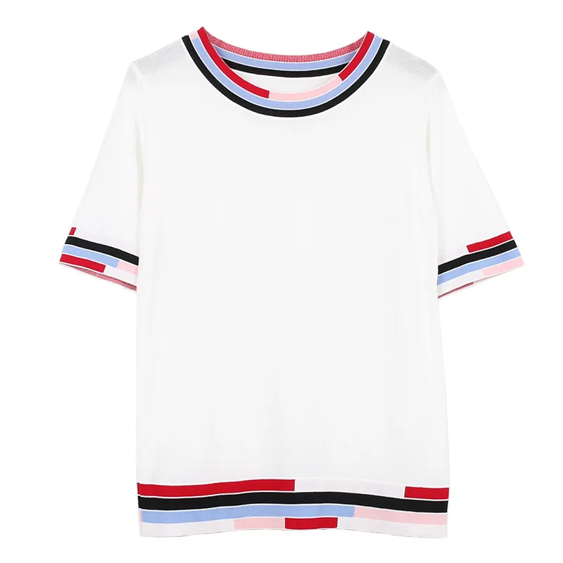 GRUIICEEN 2018 summer contrast color t shirt casual short sleeve women top fashion female tee all match | Женская одежда
