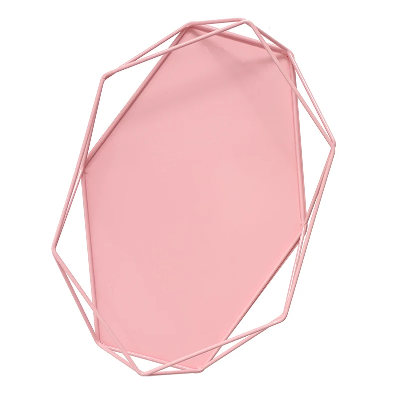 

Geometric Desktop jewelry Cosmetics storage tray metal home decoration tray kitchen trays serving tray white color SNTP016D