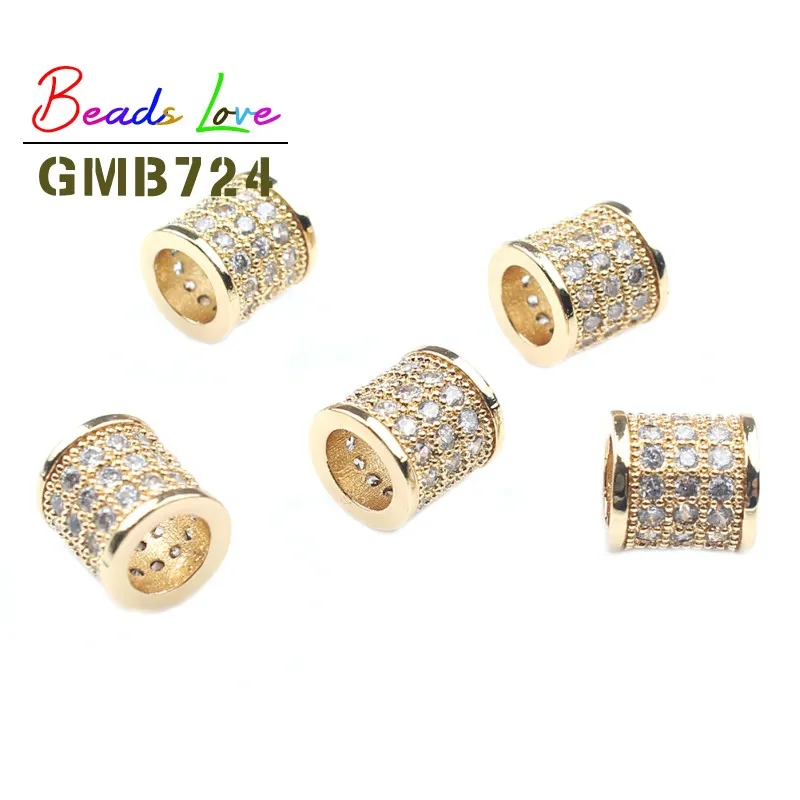 Gold White CZ 3 шт./партия Модная металлическая медная микро-паве CZ полые цилиндрические бусины для самостоятельного изготовления ювелирных изделий Подвески подходят браслеты медные аксессуары - Цвет: Gold White CZ