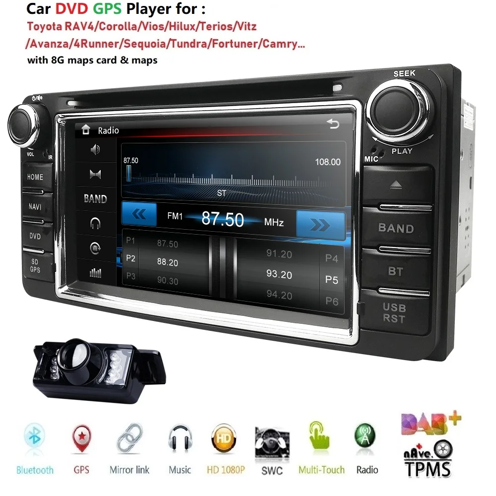 2 DIN автомобильный dvd gps для toyota hilux prado corolla camry rav4 yaris Vios directions 2003 2008 SWC RDS BT SD
