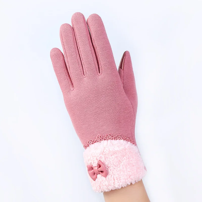 Для женщин перчатки Зима Милый Лук Теплый теплые рукавицы Полный Finger варежки moblie