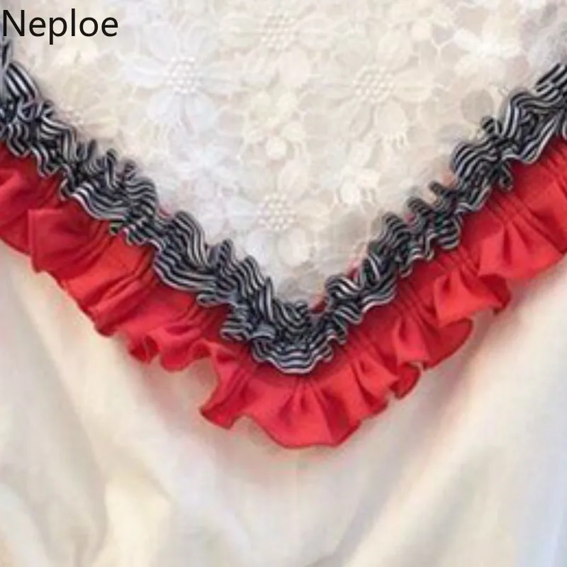 Neploe/кружевные лоскутные женские футболки с круглым вырезом и коротким рукавом