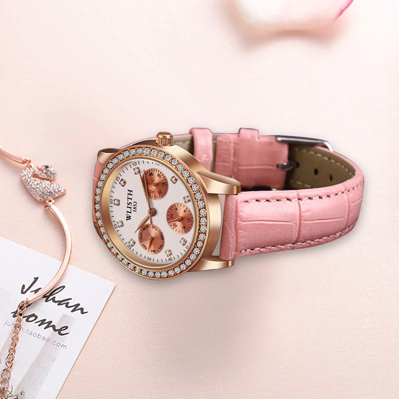 

WLISTH Diamond Women Bracelet Watches Luxury Rose Gold Ladies Wrist Watch Female Dress Clock Display Week Date reloj mujer 2019