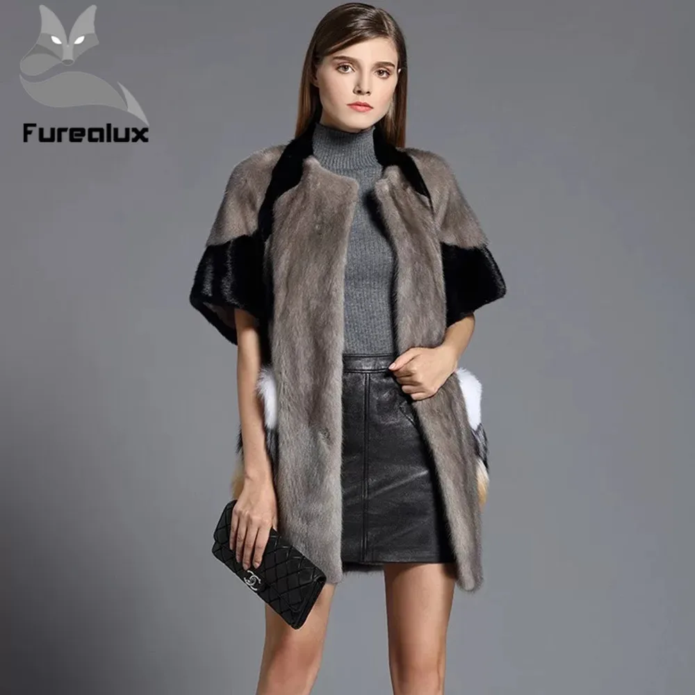 Женская шуба из 2019 натурального меха норки Furealux Длинная зимняя для отдыха |