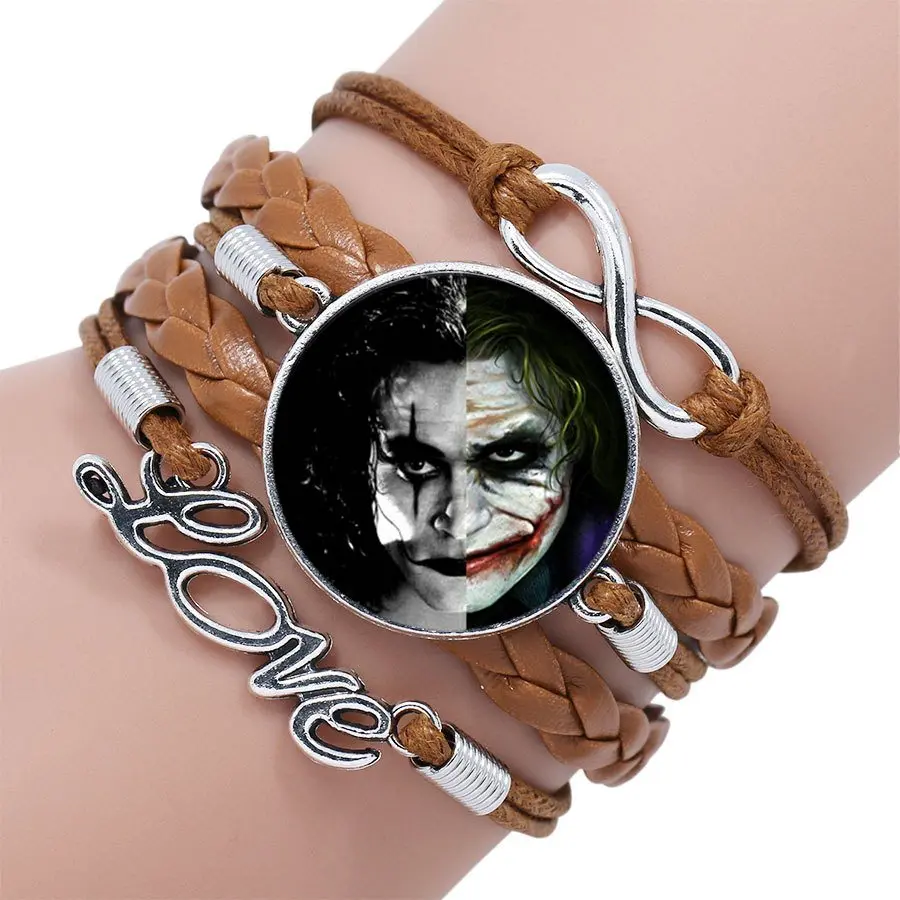 Винтажный ювелирный браслет Harley Quinn многослойный черный/коричневый кожаный с