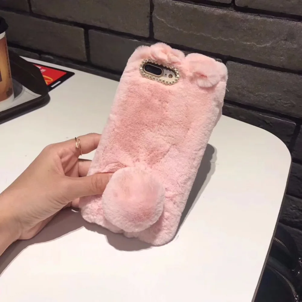 Geruide 3D милый мягкий пушистый кролик Обувь на теплом меху чехол для Samsung Galaxy S8 s7 S6