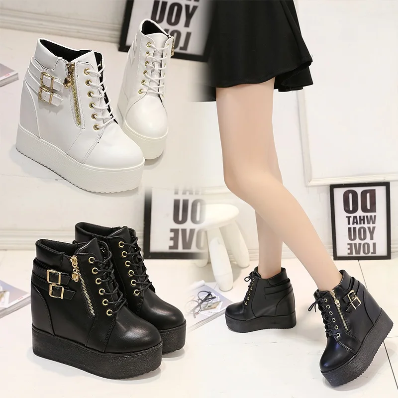 2017 новых зимней моды толщиной подошве в увеличился склон каблуки Черный Мартин