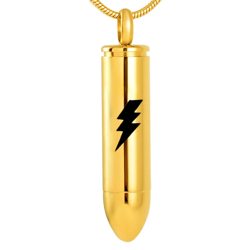 

IJD9193 Persionalized Engraving Text Stainless Steel Gold Bullet Cremation Locket Necklace For Men Keepsake Memorial Urn Jewelry