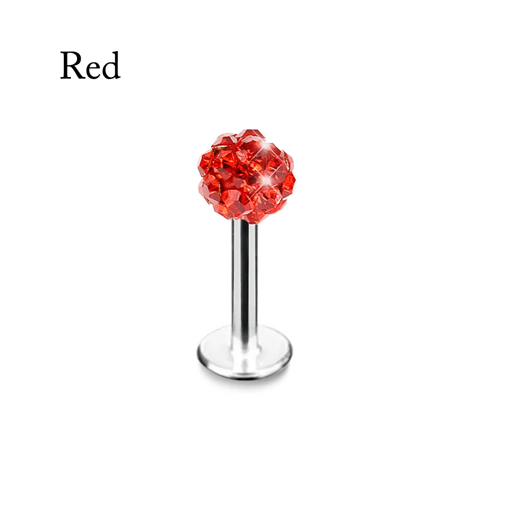 red 1 шт., 4 мм, роскошные серьги-гвоздики из нержавеющей стали с хрустальным шариком, серьги-гвоздики, пирсинг для губ, подарок, толщина 1,2 мм, акция, многоцветный - Окраска металла: red