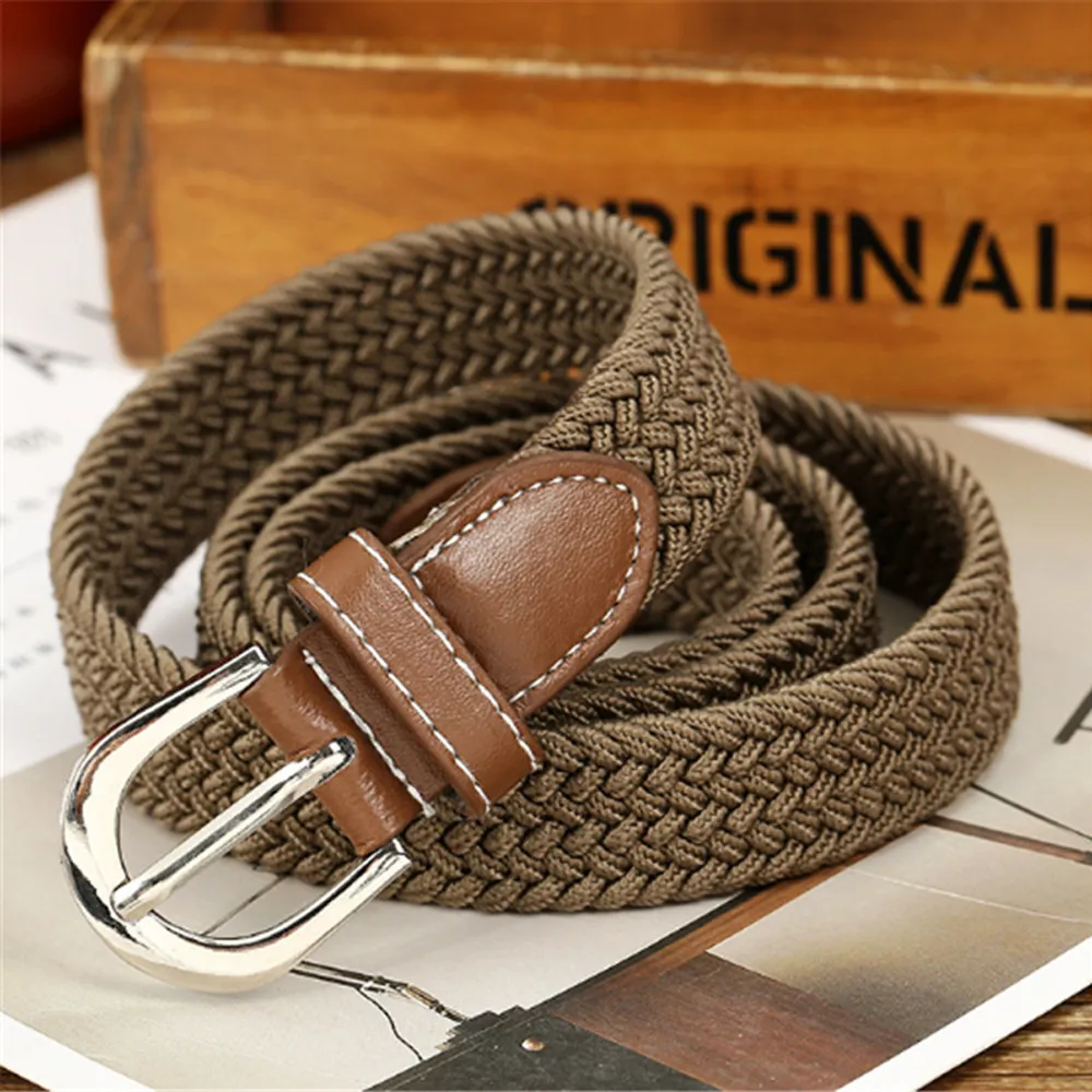 Men women Elastic Stretch Waist Belt Canvas Stretch Braided Elastic Woven Belt 2 cm Wide Hot Metal Stretch Belt For Men