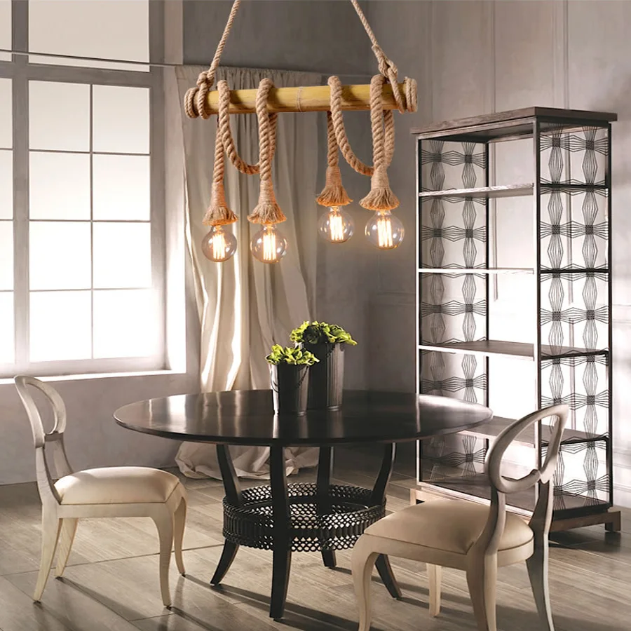 Винтаж Ретро пеньковая веревка люстра подвесные светильники hanglamp lamparas де techo