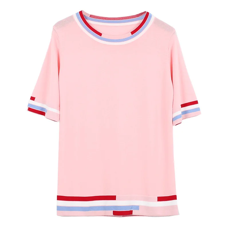 GRUIICEEN 2018 summer contrast color t shirt casual short sleeve women top fashion female tee all match | Женская одежда