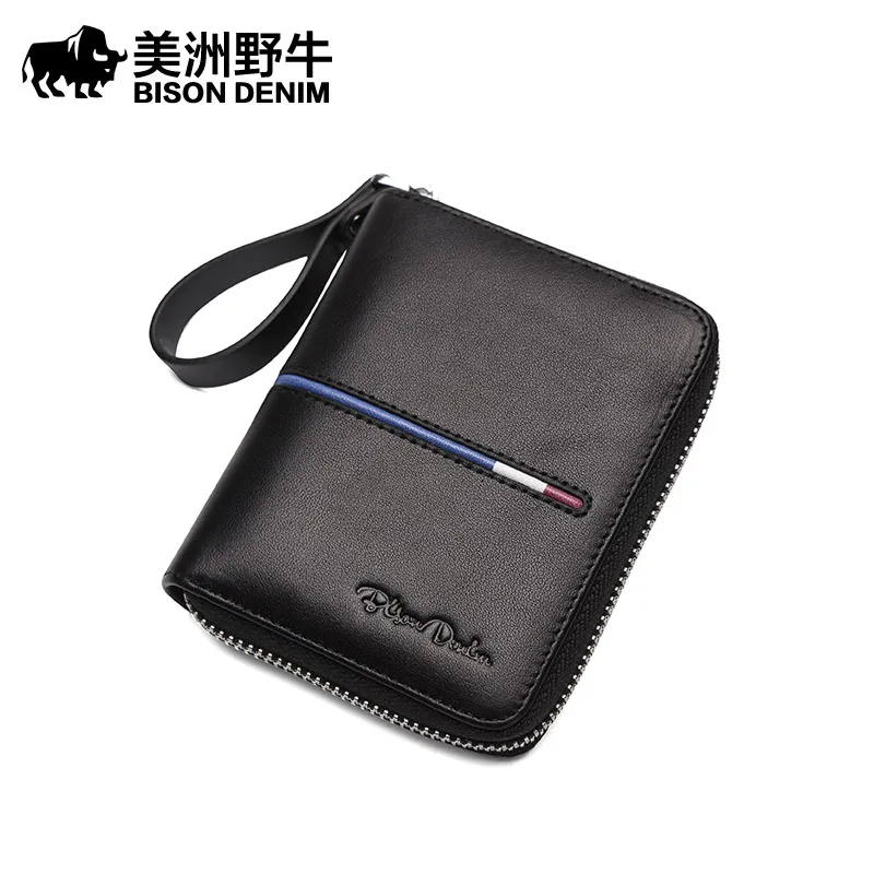 BISON джинсовый бренд мужской кожаный деловой клатч Повседневный Кошелек большой