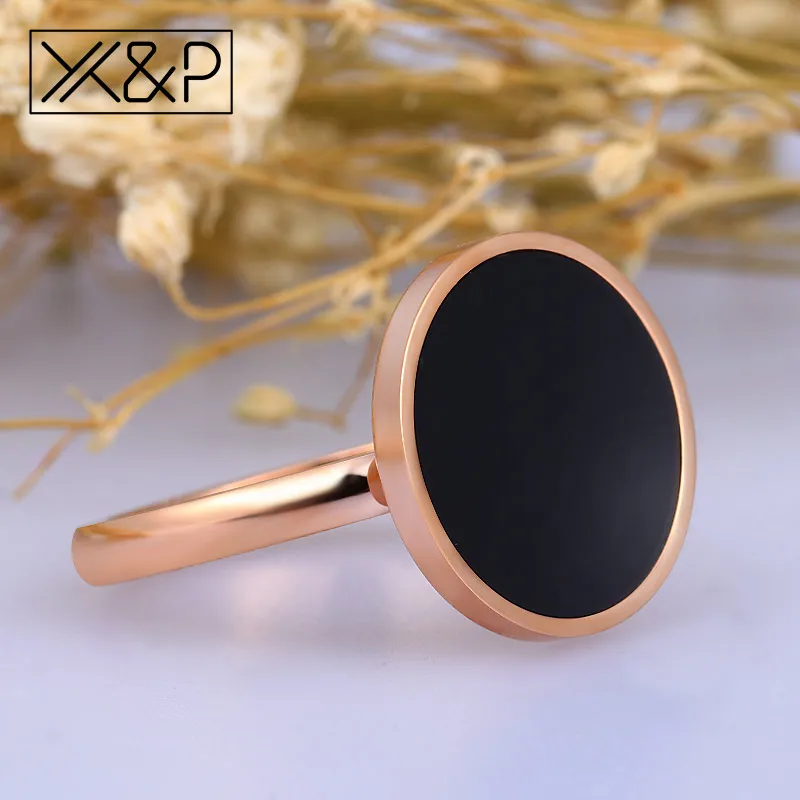 X& P Новое поступление роскошный Циркон Кристалл инкрустация черный палец кольца для мужчин и женщин мода 316L нержавеющая сталь розовое золото кольцо ювелирные изделия