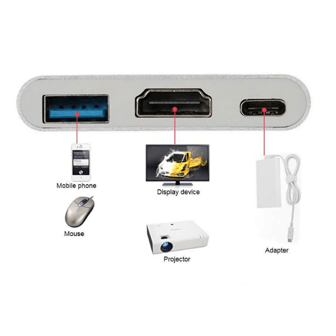 3 in 1 Type-c to HDMI +USB 3.0 Audio Adapter for Apple Type C VGA Cable Support 4K Converter HUB Mac PC Phone | Электроника
