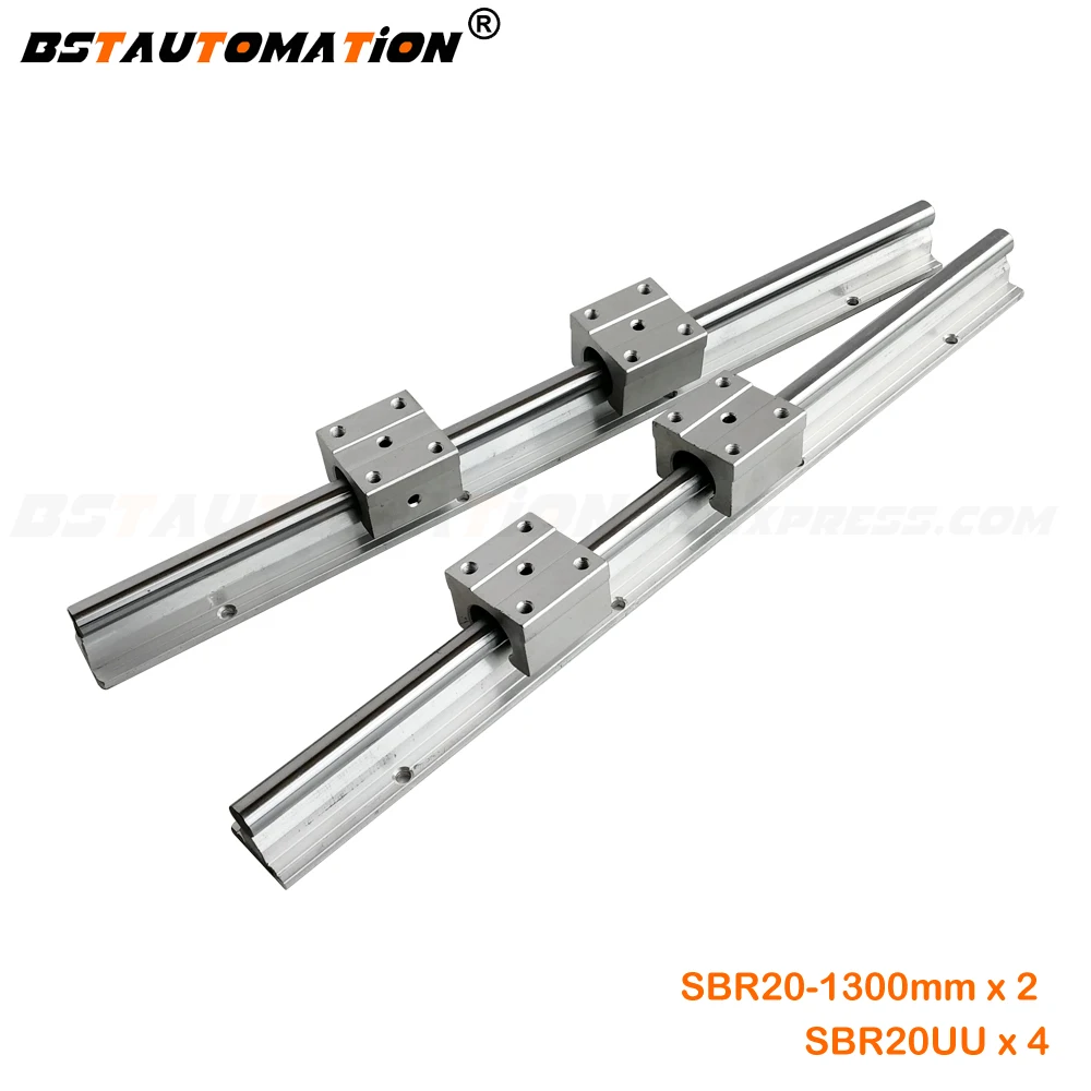 

2pcs SBR20 Linear Round Shaft Guide Rail 1300mm + 4pcs SBR20UU Bearing Block for CNC Router Parts
