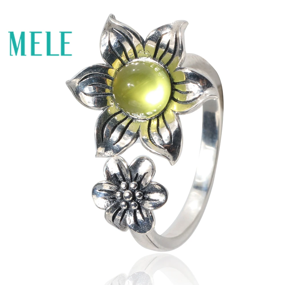 Natural yellow prehnite 925 sterling silver rings for women.6mm round cut gemstone cute flowers shape fashion and trendy | Украшения и