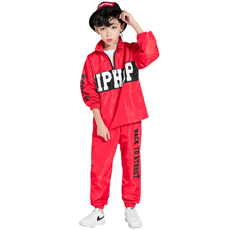 Black Red Children'S Jazz Dance Costume Street Suit Boys Girls Hip-Hop Long-Sleeved Dancing Performance Clothes DL2599 | Тематическая