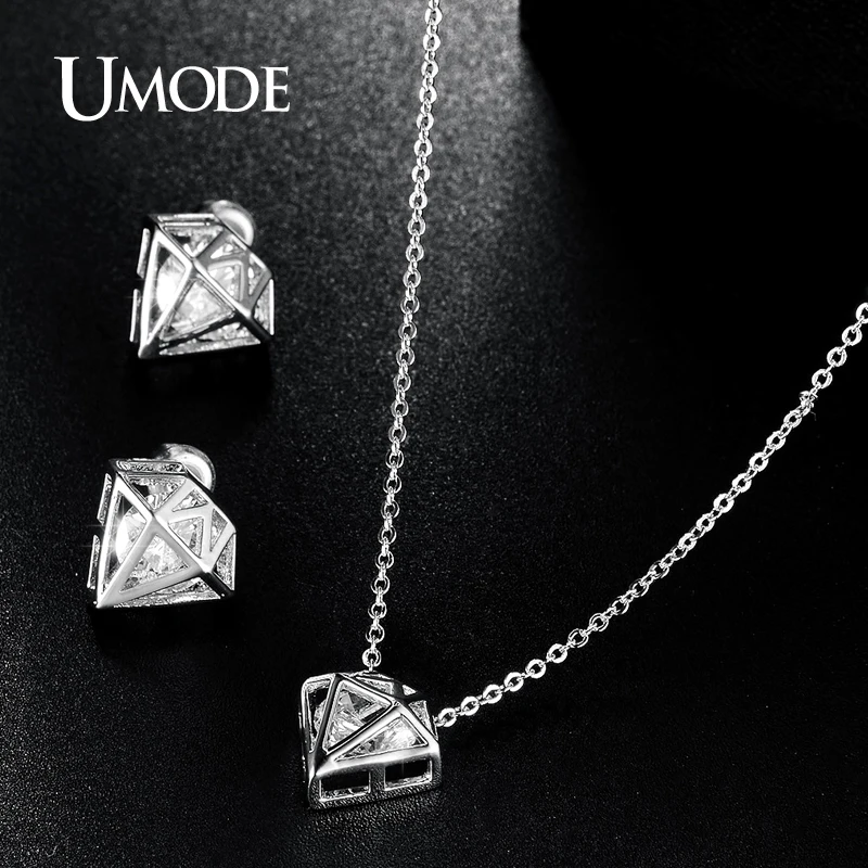 UMODE Brand Hot Crystal Drop Earrings And Pendent Necklace Jewelry Sets For Women White Gold Color Gifts AUS0033 | Украшения и