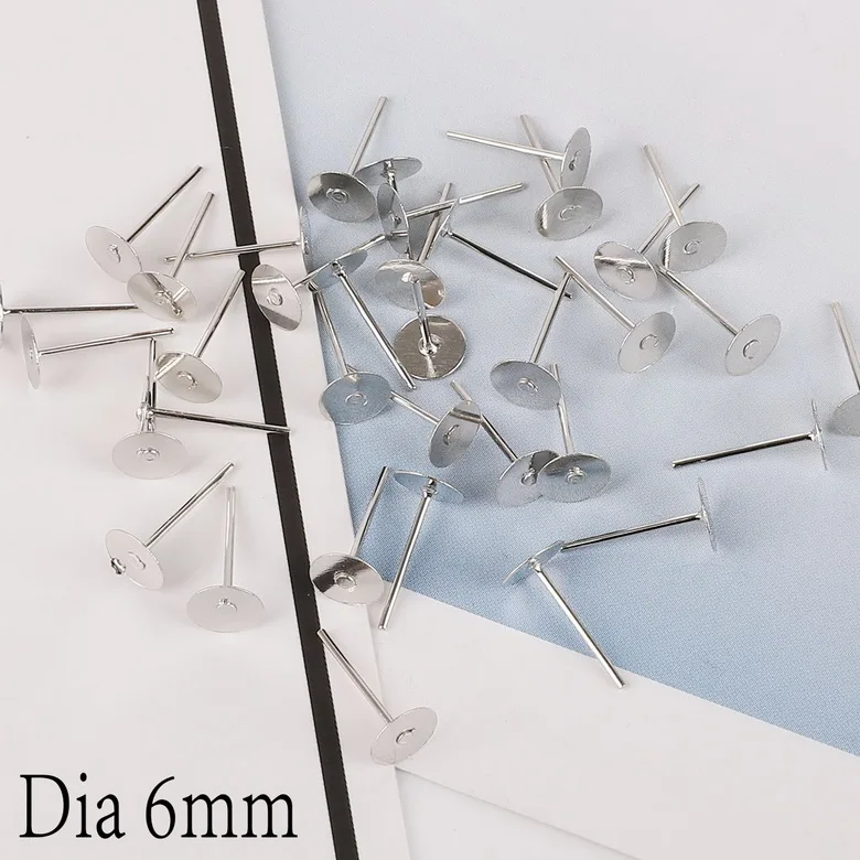 6mm 100pcs Silver 100 шт./лот 4/6/8 мм Серебристые/золотистые туфли на плоской подошве с круглым носком, Pad и серьги-гвоздики из плоское основание шпильки настройки DIY серьги ювелирных изделий Изготовление - Цвет: 6mm 100pcs Silver