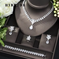 hibride women jewels elegant shape bridal cz necklace earrings bracelet ring 4pcs big wedding jewelry sets for bride n 203