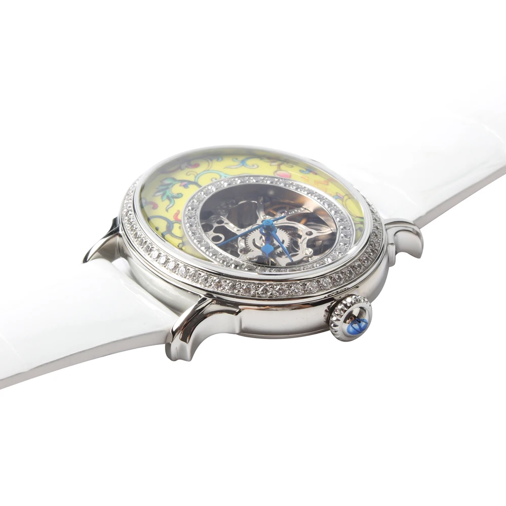 Seagull овальная форма элегантные стразы Цветочный циферблат Женские Механические
