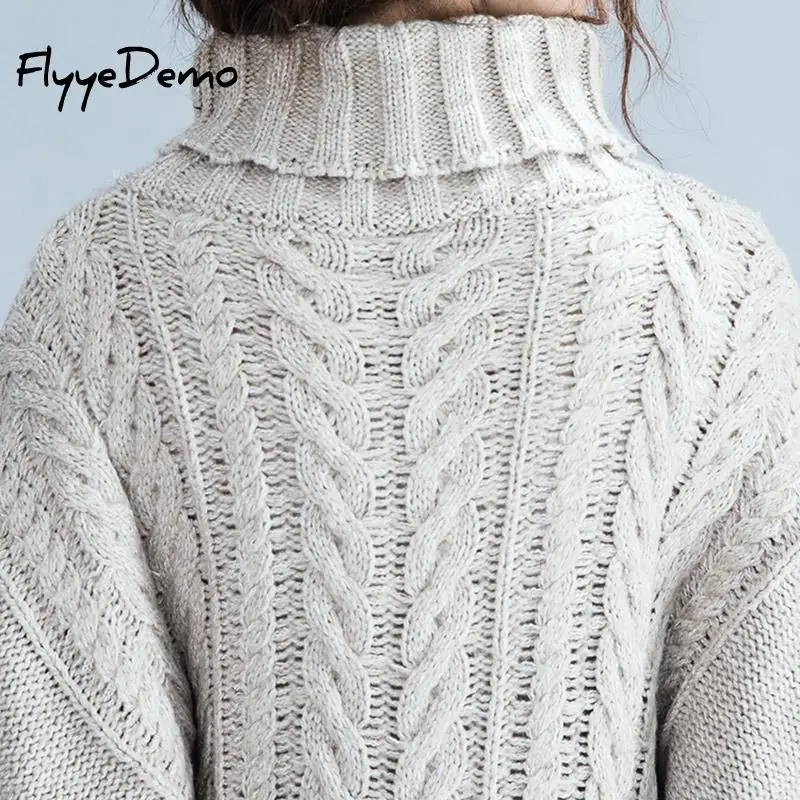 Женский свитер с рукавами летучая мышь свободный высоким воротом повседневный