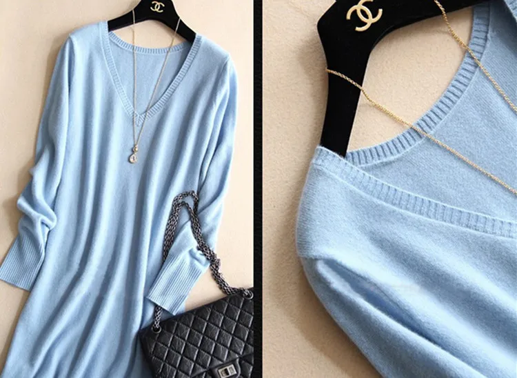 Женское длинное платье-пуловер из козьего кашемира прямое трикотажное платье с