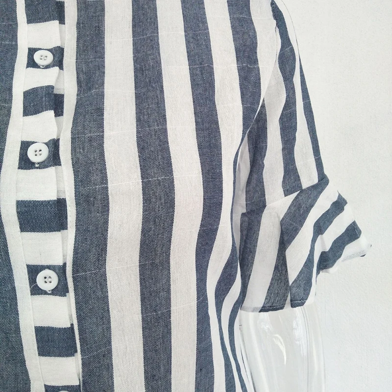 Women Horn Sleeve Striped Half Tops V-Neck Office Lady Long Blouse Ladies Trumpet Shirt Top |