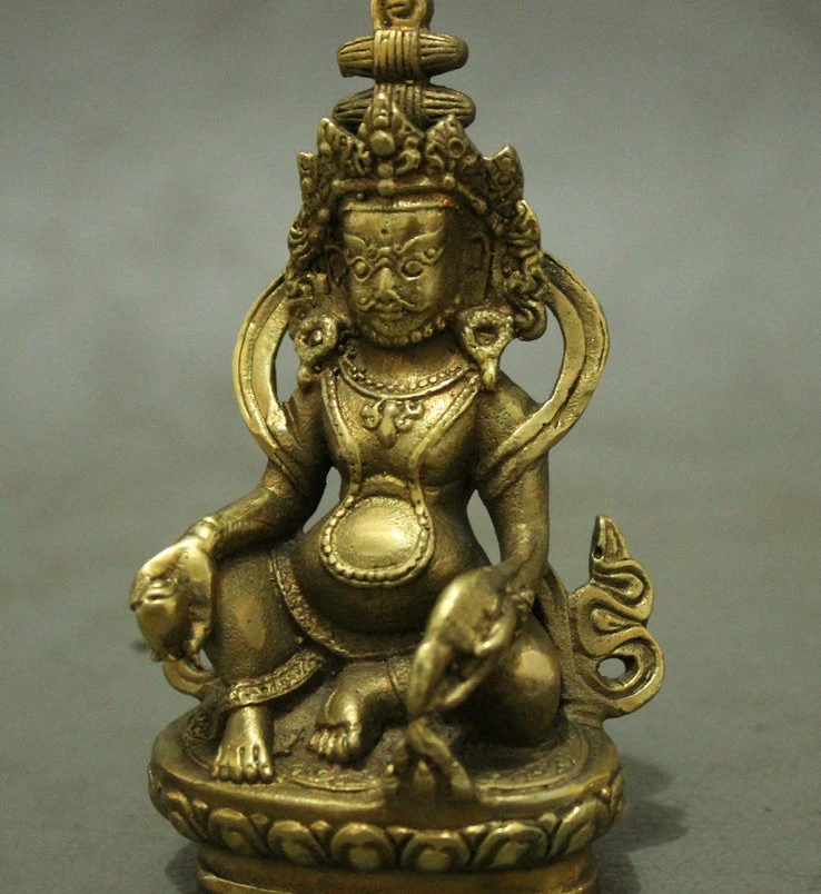 Тибетская латунная буддистская мышь богатство Бог Джосс желтая статуэтка Будды