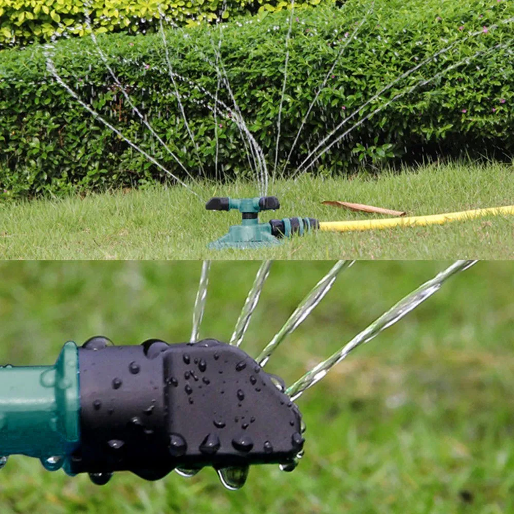 Garden irrigation sprinklers automatic turf 360 degrees circle rotating water sprinkler 3 nozzles three arm garden hose tube | Дом и сад
