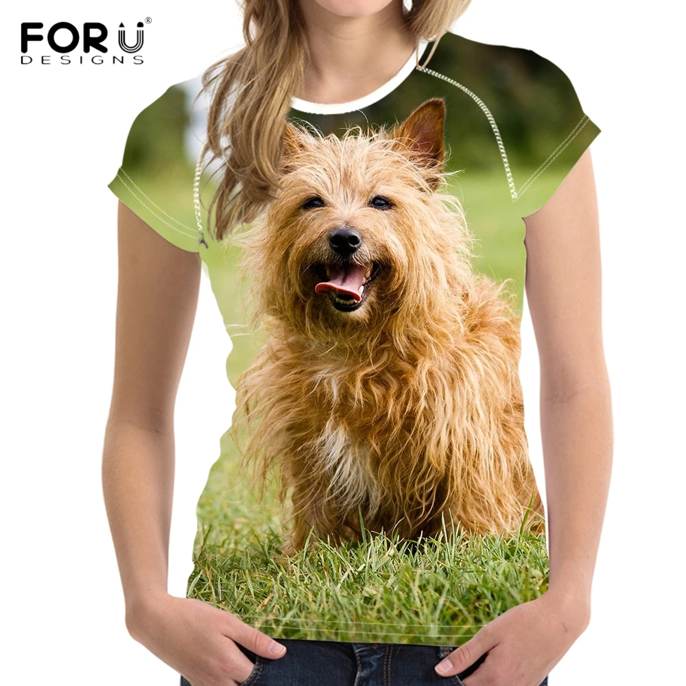 

FORUDESIGNS Funny Puppy Australian Terrier Print lady Summer T Shirts Fashion Brand Woman's Short Tee Casual Breathable T-shirts