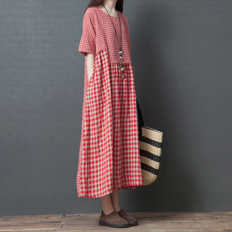 Женское хлопковое льняное платье размера плюс Повседневные Вечерние длинные