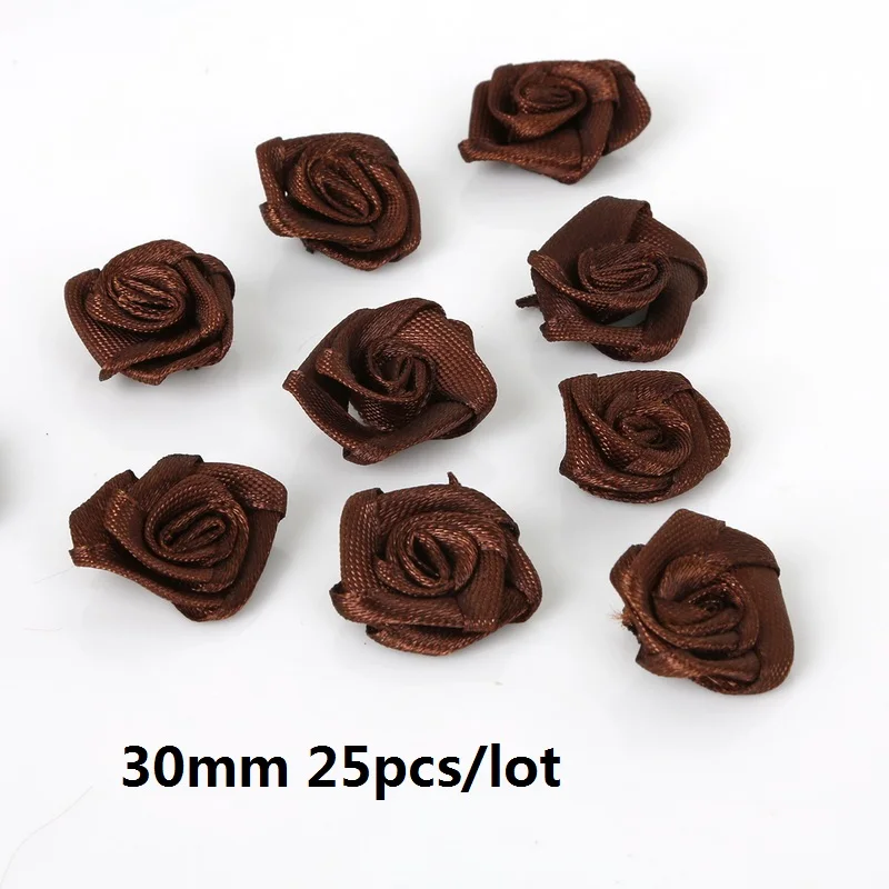 3cm Dark Brown Шелковый 15/20/30 мм мини цветы-розочки головка атласной лентой лук Свадебные украшения искусство ремесла Сделай Сам вечерние домашней одежды Декор поставки - Цвет: 3cm Dark Brown