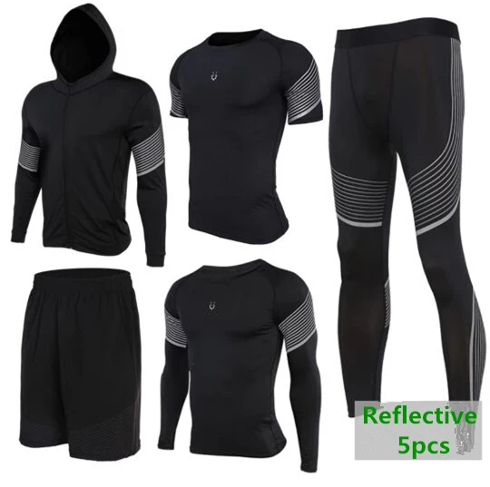TC0531 reflective Vansydical, наборы для бега в тренажерном зале, мужские компрессионные трико для фитнеса, спортивная одежда, эластичная Спортивная одежда для тренировок, беговые костюмы, 5 шт - Цвет: TC0531 reflective