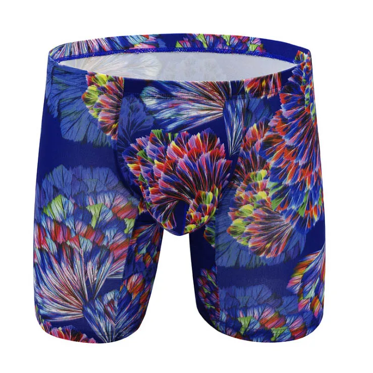 Long boxer blue Мужские длинные трусы-боксеры с принтом, сексуальные трусы-боксеры с большим u-образным выпуклым мешочком, длинные трусы-боксеры, мужские Трусы-слипы - Цвет: Long boxer blue