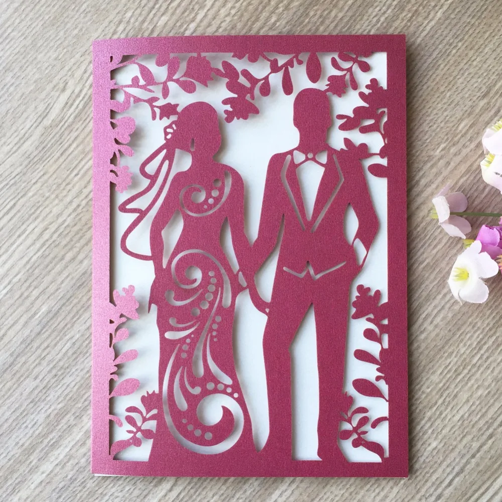 

40Pcs/Lot Laser Cut Pearl Paper Romantic Wedding&Engagement Invitation Card Valentine's Day Gift Postcard