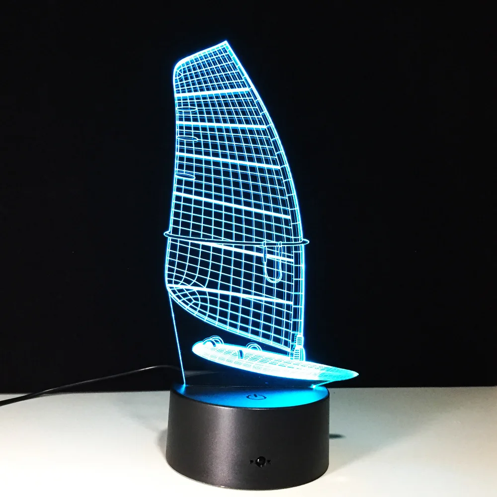 3D парусная лодка узор светильник светодиодный Ночные огни с USB кабель освещения как крытый украшения комнаты 7 цветов на день рождения Декор подарок