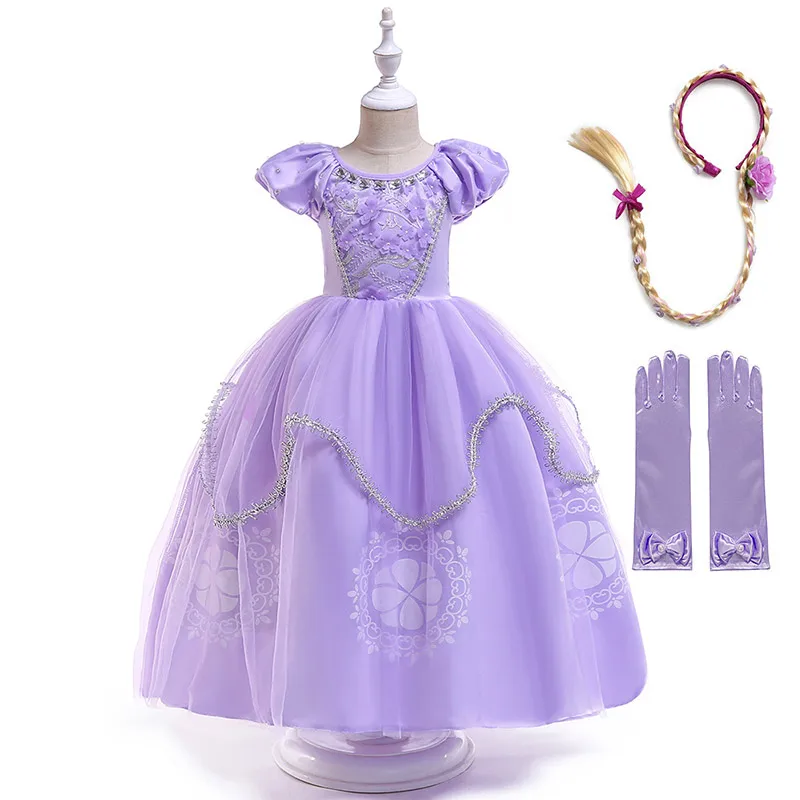 Dress Set-2 Элегантное платье принцессы Софии с цветочным узором для девочек на свадебную вечеринку; детская Карнавальная одежда для костюмированной вечеринки; Пышное Бальное Платье с короткими рукавами - Цвет: Dress Set-2
