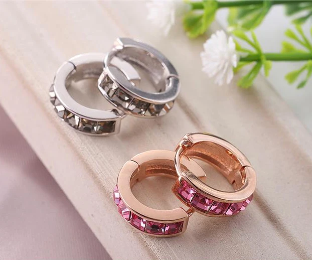 Женские серьги кольца с кристаллами Swarovski модные круглые золотистые для