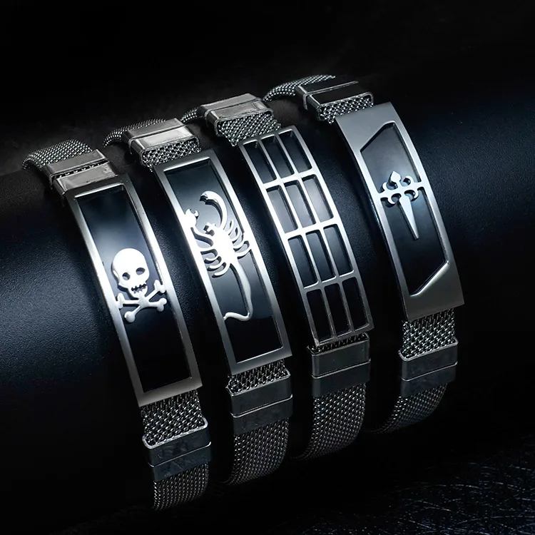 Танинь 2018 тенденция Titanium стали мужской браслет в стиле панк Homme мужские с черным