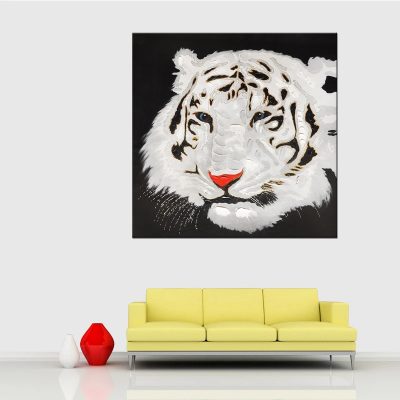 

Hand Painted Acrylic Painting Black & White Tiger Canvas Oil Paintings Modern Abstract Animal Wall Art for Room Decor Unframed