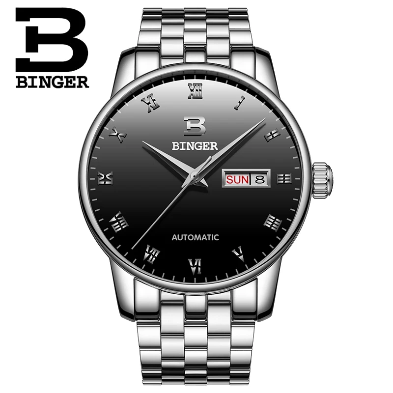 

BINGER Original Mens Watches Automatic Mechanical Watch men Fashion Wristwatch Roman dial steel shell clock reloj