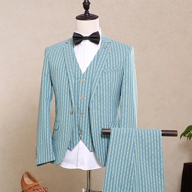 Freeship 100%real mens daily stripe luxury tuxedo suit /event/studio/stage performance/jacket,vest with pants