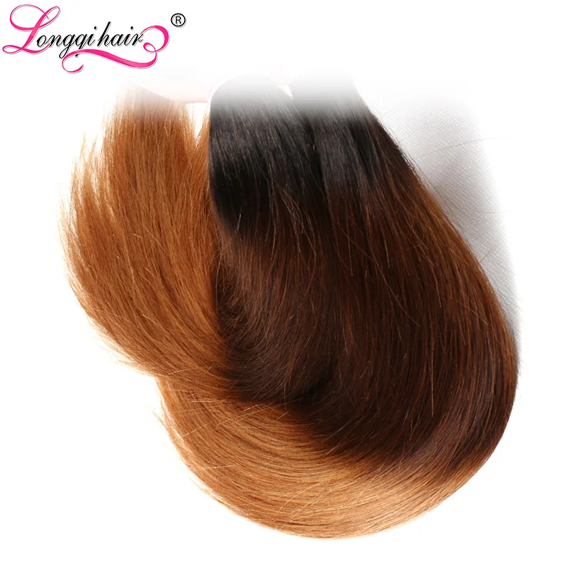 Longqi hair Ombre бразильские прямые пучки волос плетение T1B/4/27 три тона Цвет